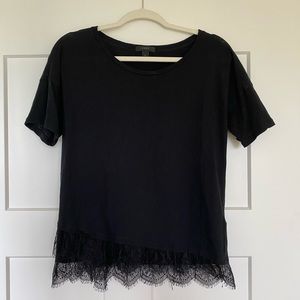 JCrew Crew Neck Black TShirt with Lace detail